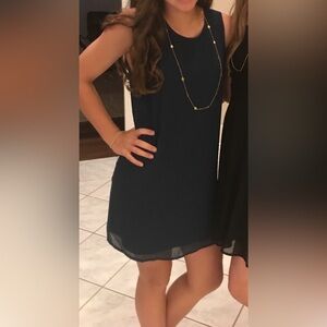 Elegant Navy Blue Sleeveless Naked Zebra Dress